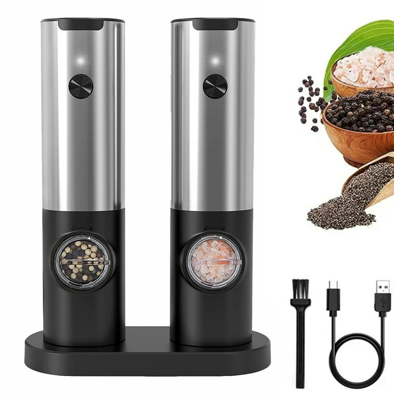2 Pcs Electric Pepper Grinder Set with USB Cable Charging Base