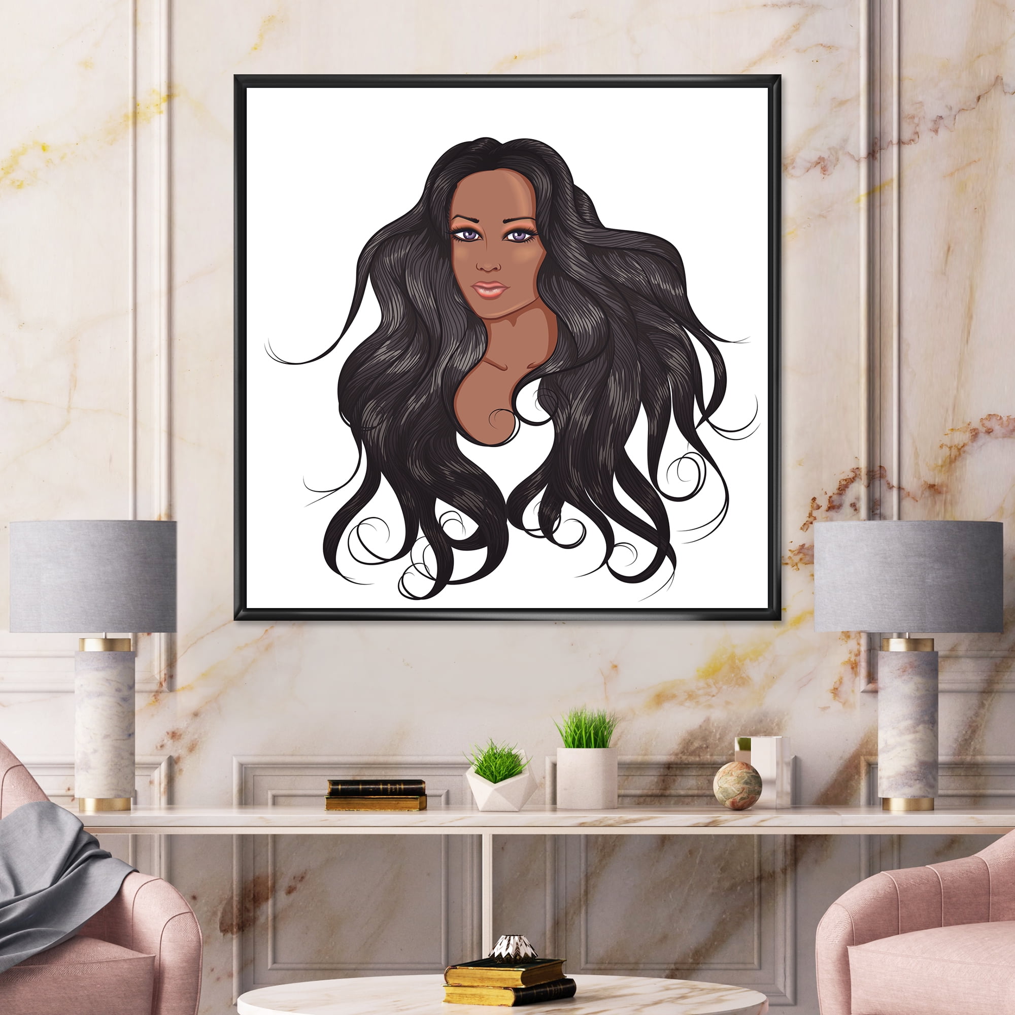Designart 'Portrait Of Afro American Woman XV' Modern Framed Canvas Wall Art Print
