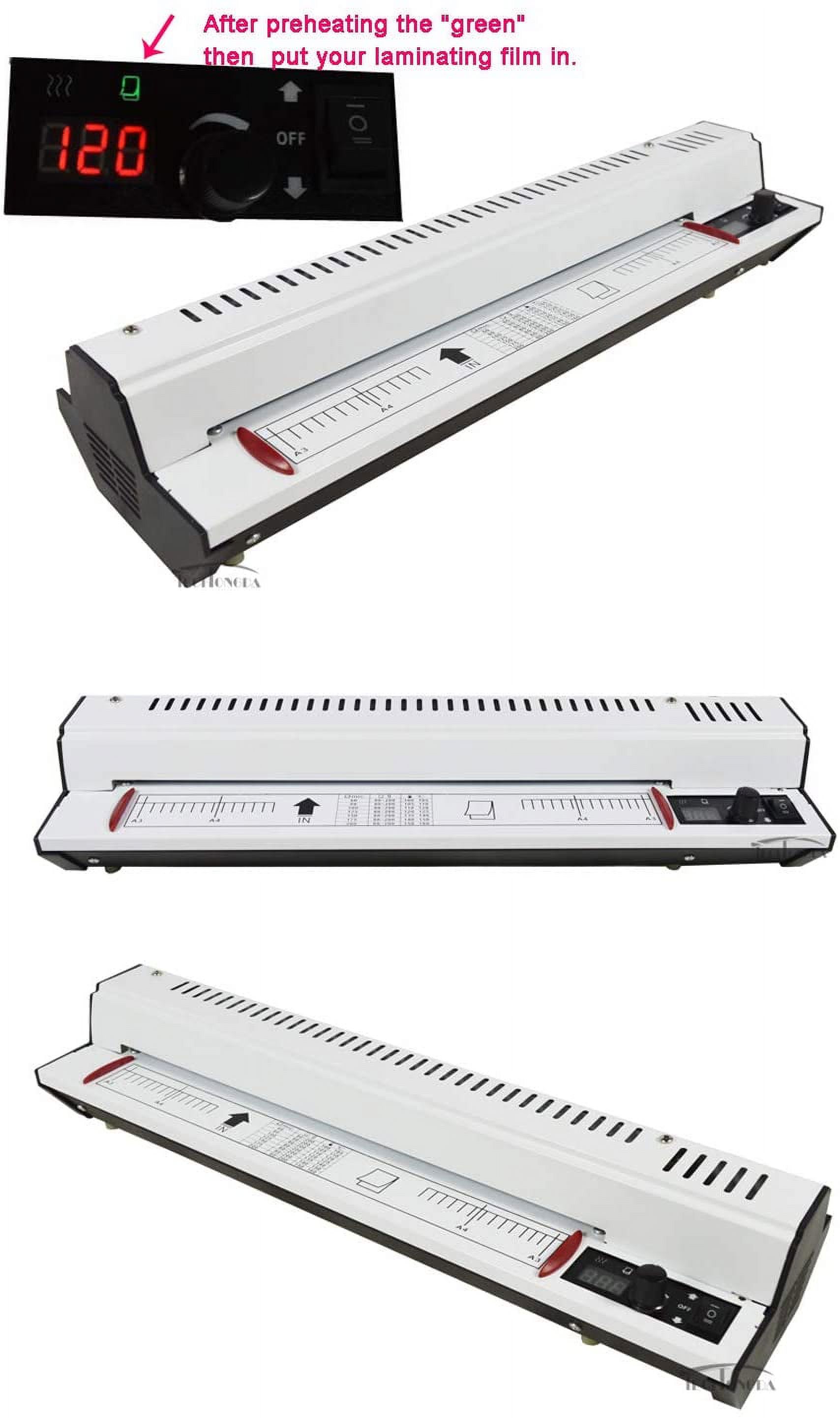 INTBUYING 110V All Metal Shell 12.5inch Thremal Hot Cold Lamiantor Machine with Inside Heating Tube 4 Rubber Roller for Sealing Photos