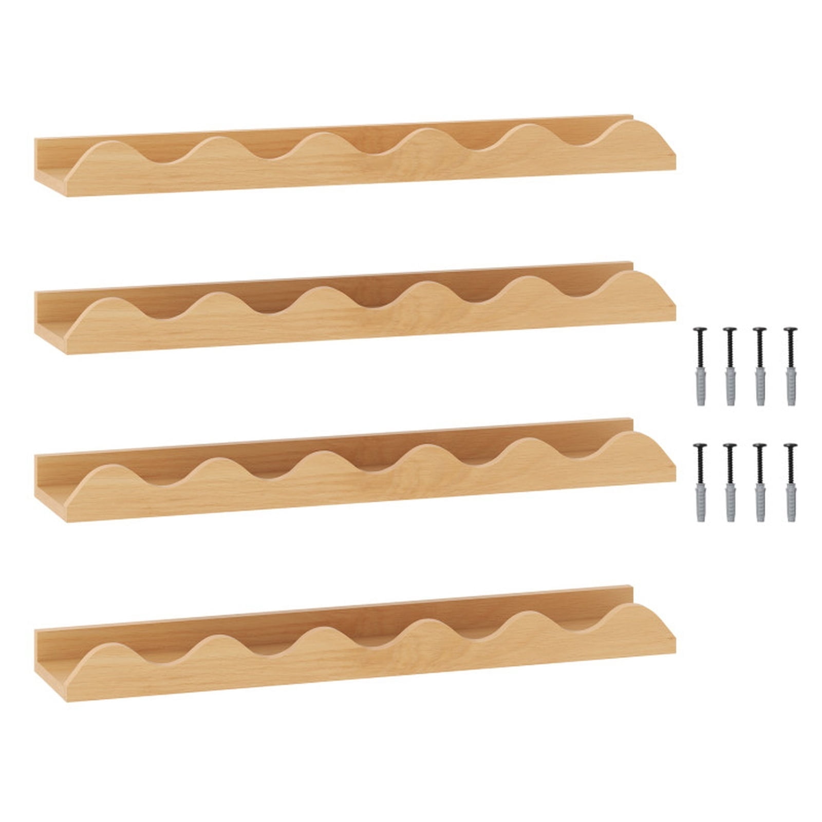 Furnibear 24 Inch Kids Bookshelf Set of 4 Wall-Mounted Fir Wood Picture Ledge Display Shelf for Nursery Bedroom and Living Room, Natural