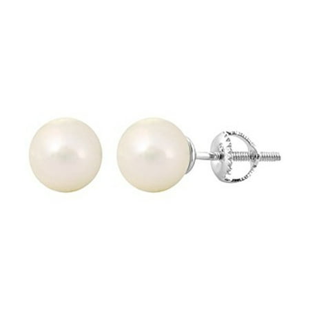 Childrens Sterling Silver Birthstone Earrings - Children's Earrings - 925 Sterling Silver Simulated Pearl Screwback Earrings