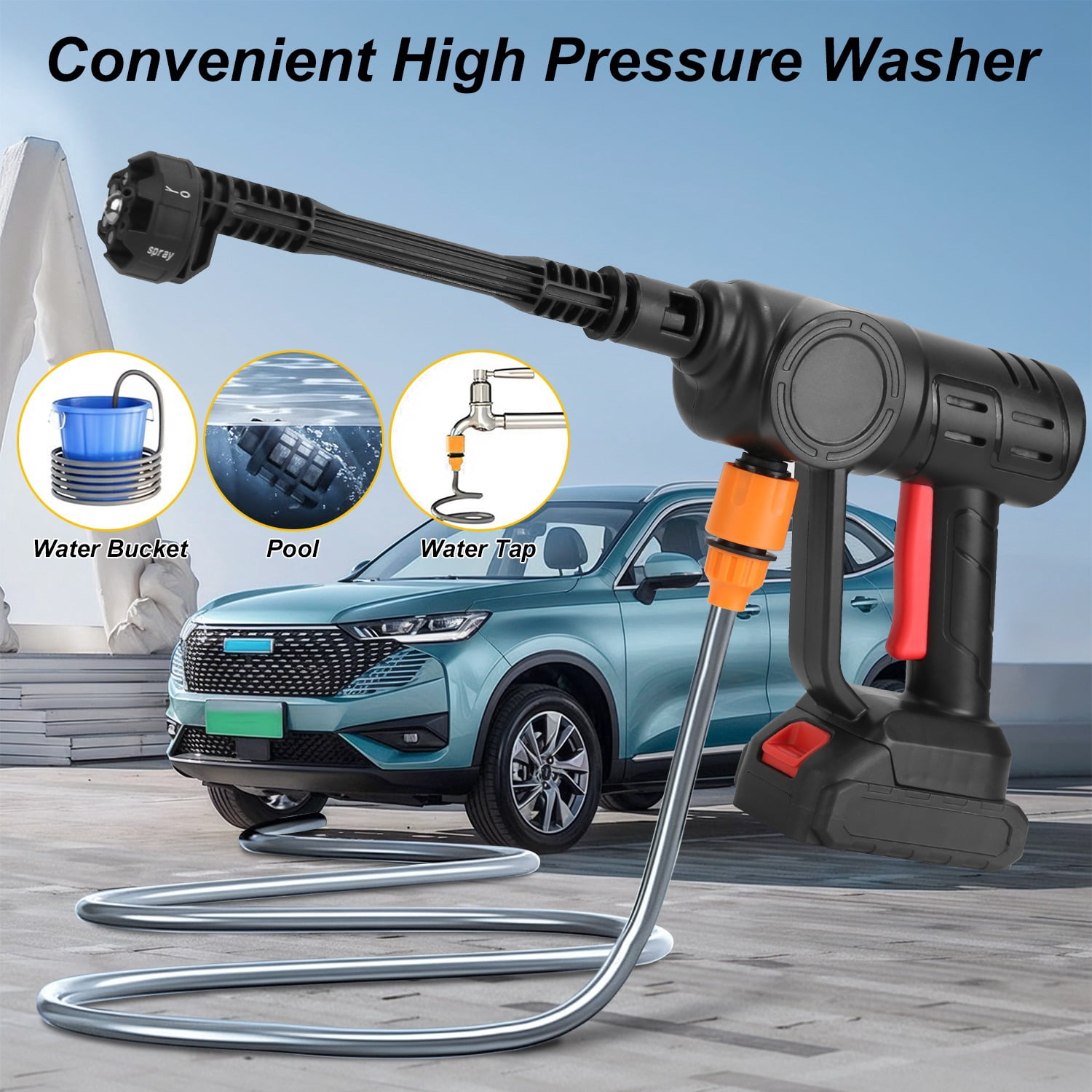 Cordless Pressure Washer 6 in 1 Nozzle 1000PSI Portable Electric Pressure Washer with 2x12000mAh Battery for Car Fence Floor Wall Cleaning