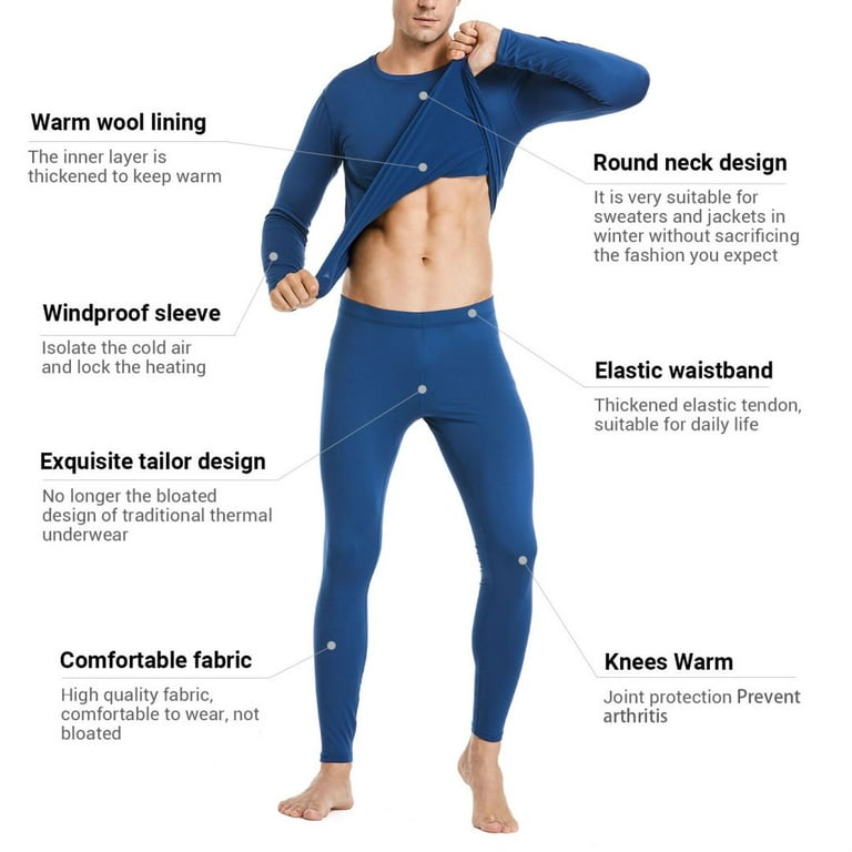 HeroBiker Men's Winter Warm Top and Bottom,Thermal Underwear Wool