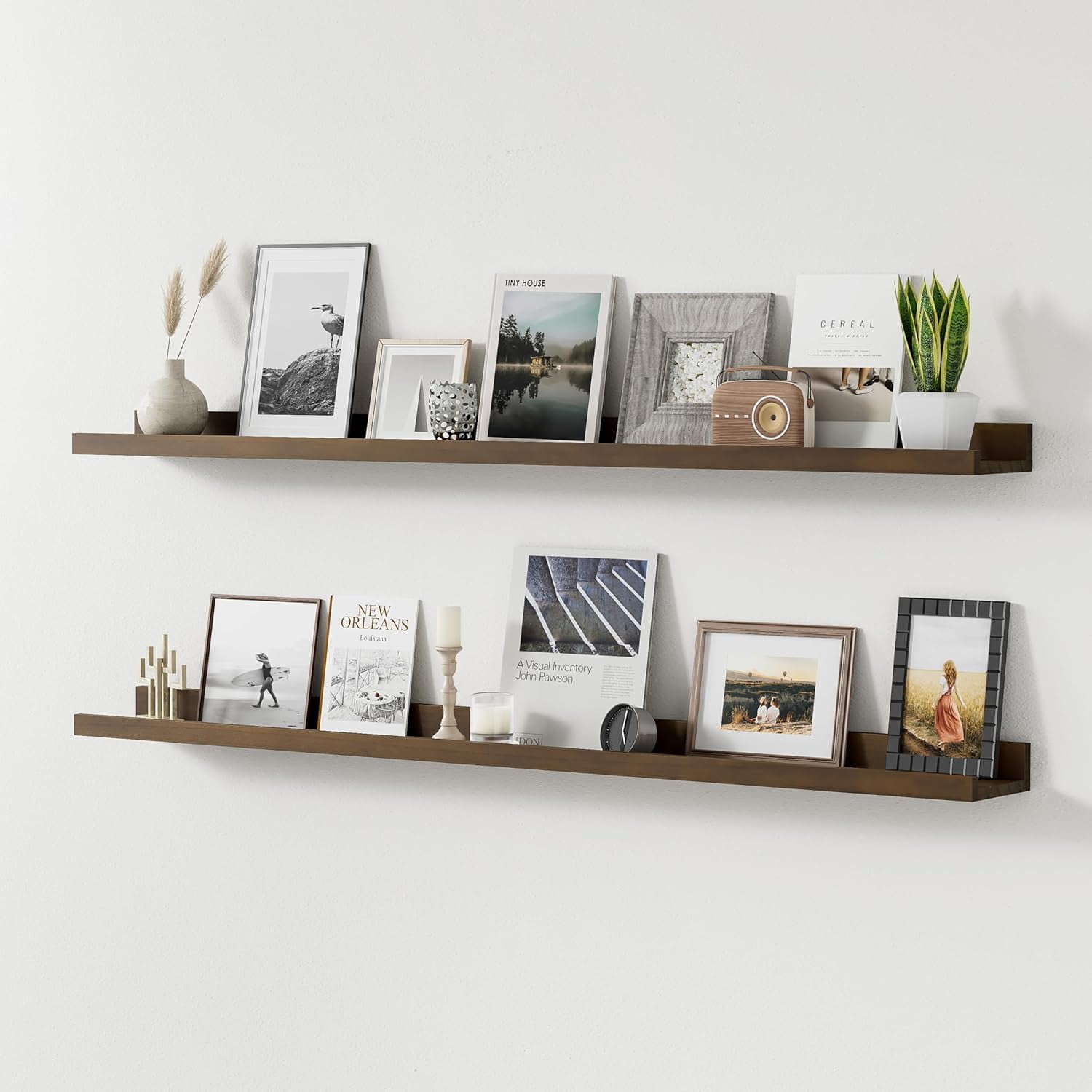 Long Floating Shelves for Wall, 48 inch Solid Wood Picture Ledge Shelf, Picture Shelf for Wall with Ledge, Floating Book Shelves for living room Bedroom Nursery Decor, Natural Unfinished, Set of 2