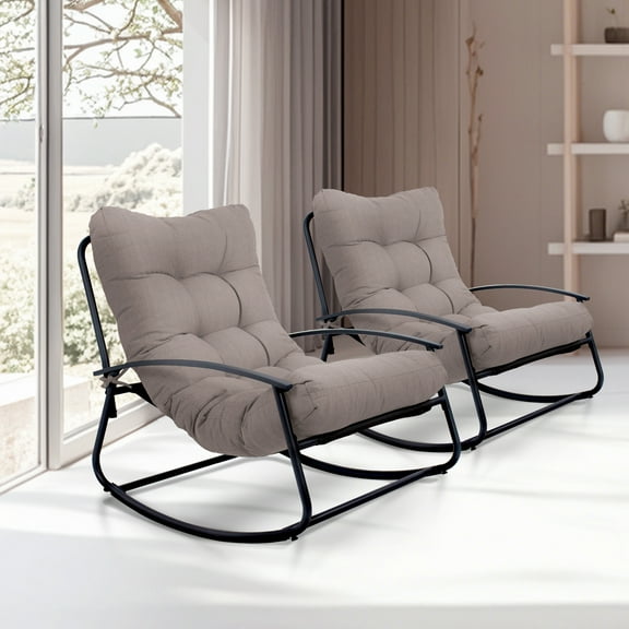 Glory Patio Padded Cushion  Rocking  Chair  for Reading Napping suitable for  front Porch,Backyard,Light Gray