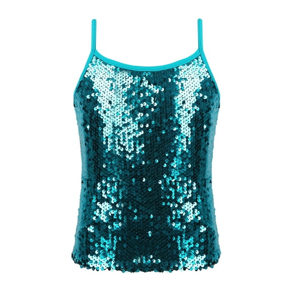 iiniim Kids Girls Shiny Sequined Camisole Tank Top for Jazz Hip Hop Modern Dance wear Vest Top Tee Shirts