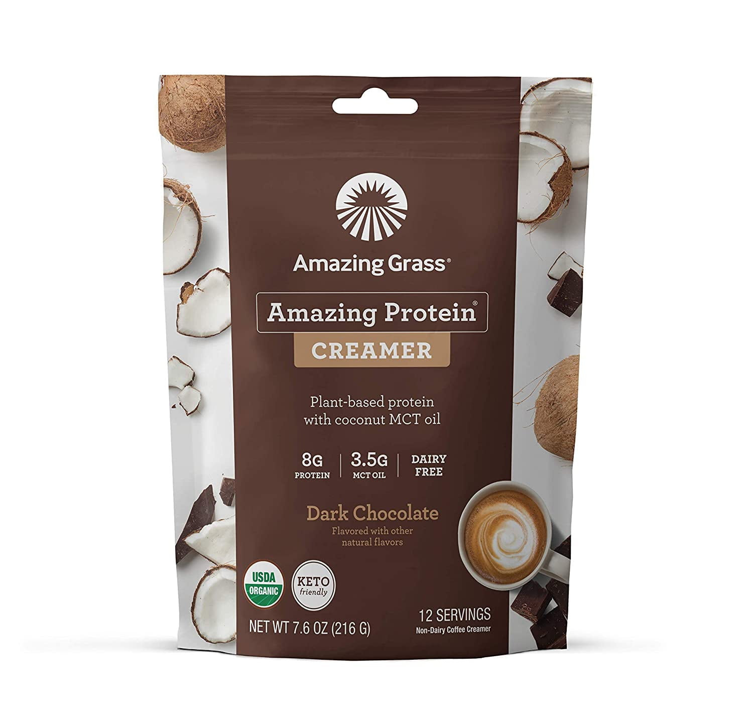 Amazing Grass, Amazing Protein Creamer, 8g Plant-Based Protein with Coconut MCT Oil, Dark Chocolate, 7.6 oz