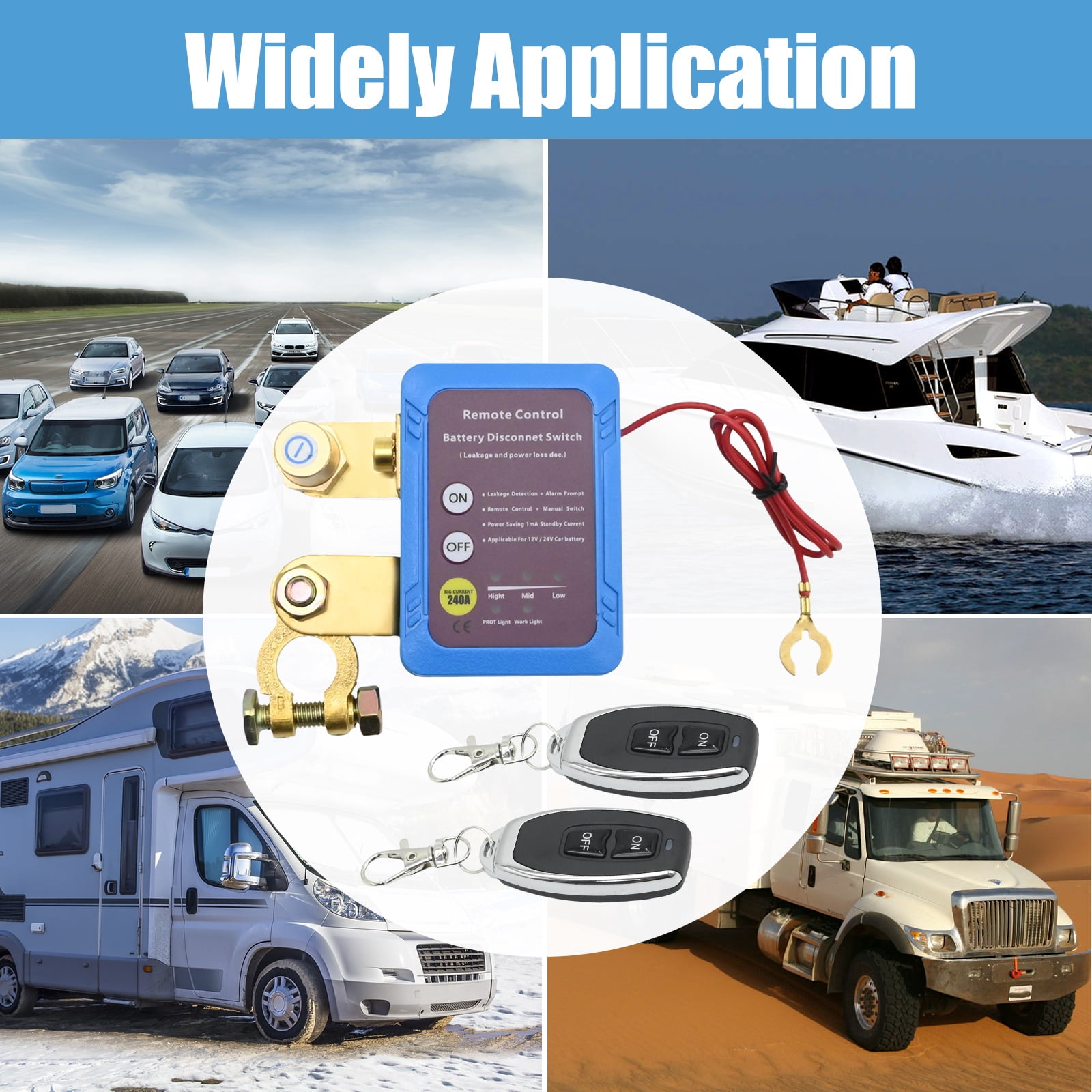 Anxingo 12V 240A Remote Battery Disconnect Switch, Anti Theft Car Kill Switch with Wireless Remote Control, Automatic Cut Off for Auto RV Truck Marine Boat