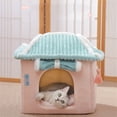 thumbnail image 1 of Cat Cave Bed Soft Pet House Bed Pet  Bed Indoor Cat Bed Cat House Bed Warm Soft Removable Cushion Square Shape Pet Cave Bed For Dog Rabbits Lime Green Curtain, 1 of 7