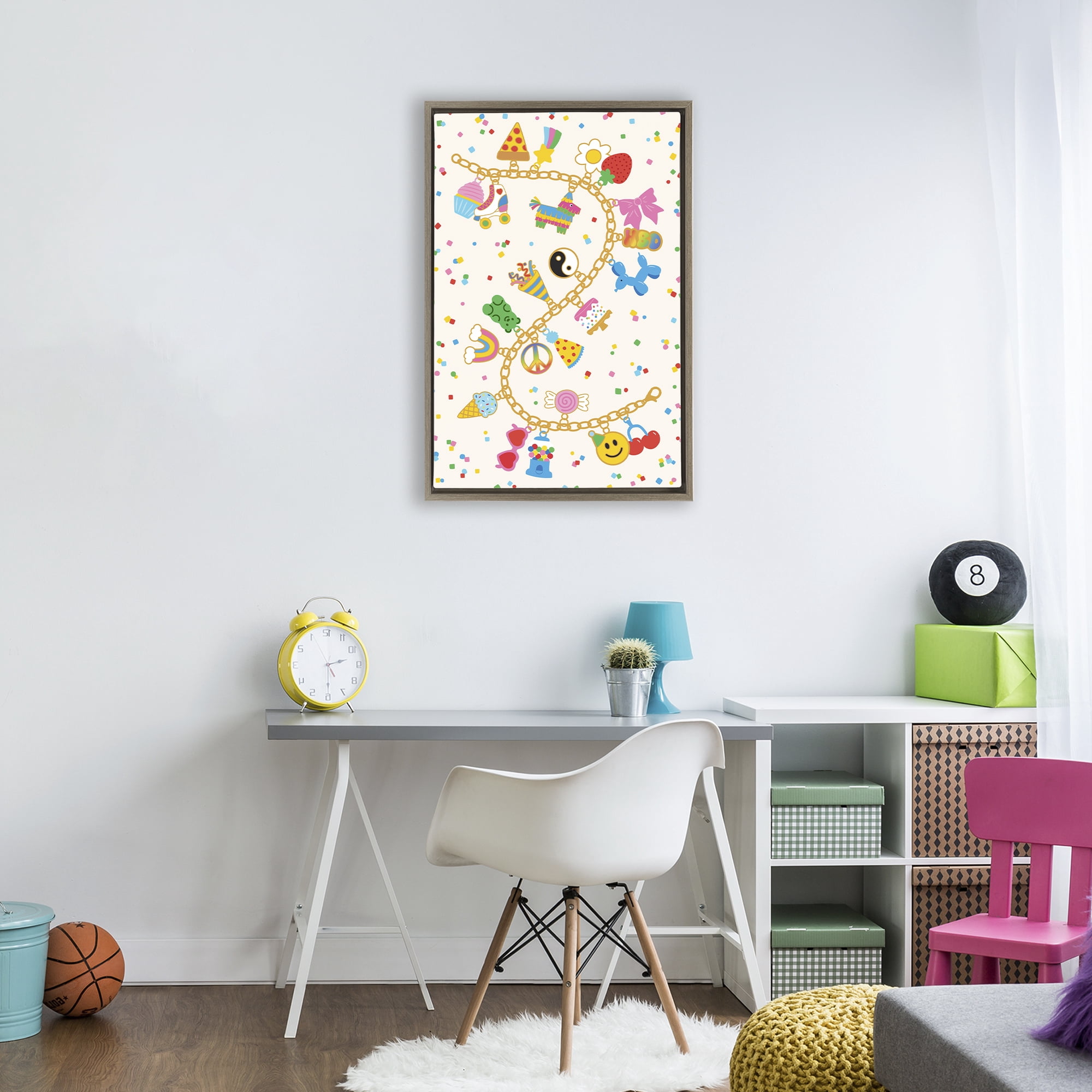 Stupell Industries Playful Party Charm Bracelet Brown Framed Floater Canvas Wall Art, design by Nadia Hassan