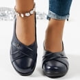 thumbnail image 2 of Rokment Wedges Ballet Flat Dressy Shoes for Women Ladies 2026 Spring Fall Stylish Casual Leather Low Heels Slip on Walking Loafers Comfortable Nursing Dress Footwear Dark Blue Size 6.5, 2 of 6