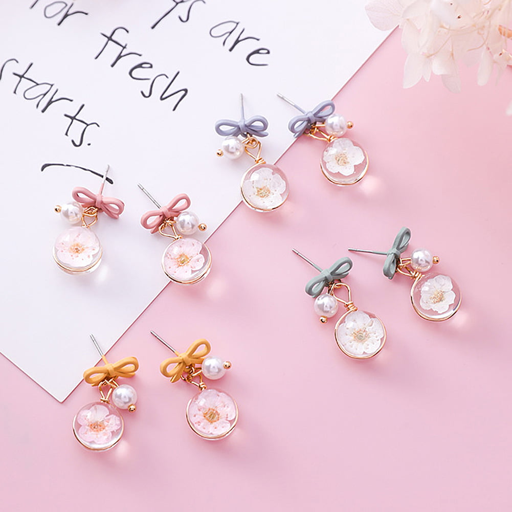Elegant Women Rhinestone Crystal Glass Flower Ear Stud Dangle Earrings Jewelry 