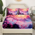 thumbnail image 3 of Erosebridal Japanese Style Bed Sheets Set Queen Size, Chic Cherry Blossoms Bedding Sets Queen Size 4 Pieces, 3 of 7