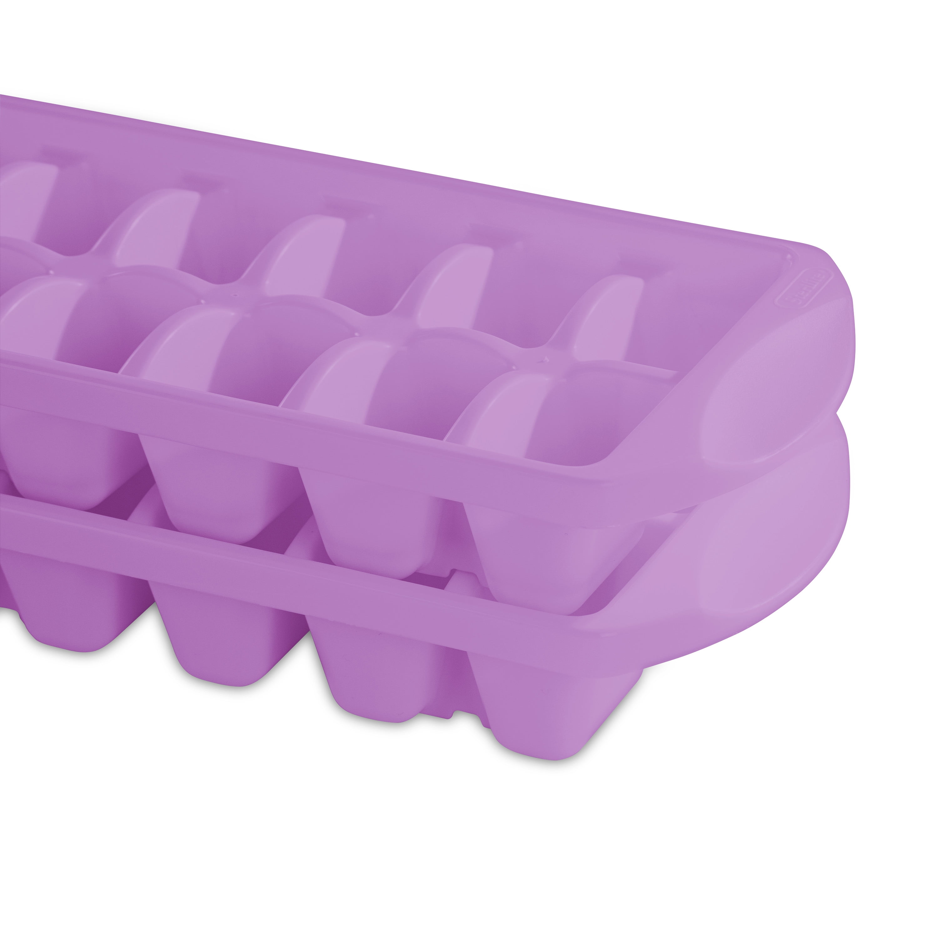 Sterilite, Ice Cube Tray, Set of Two Stacking Ice Cube Trays Plastic, Violet Bloom, plastic, designed for ice making.