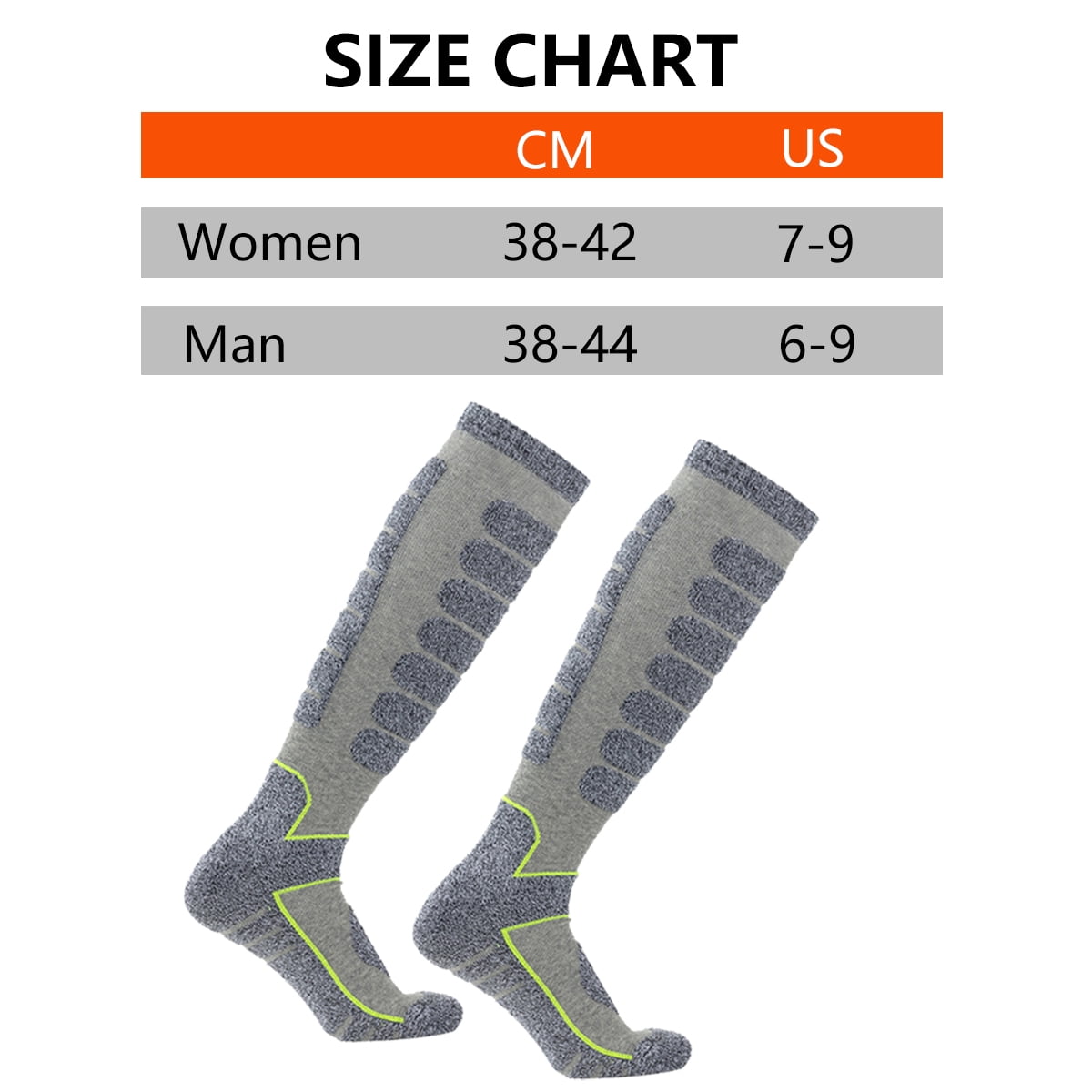 ANIMQUE Laine Mérinos Chaussettes De Ski Homme Femme Hiver Éponge