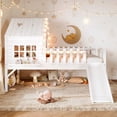 thumbnail image 2 of Bellemave Twin Size Loft Bed with Slide and LED Lights, Wood House Roof Low Loft Beds Frame with Ladder, Under Bed Storage, No Box Spring Needed（White), 2 of 8