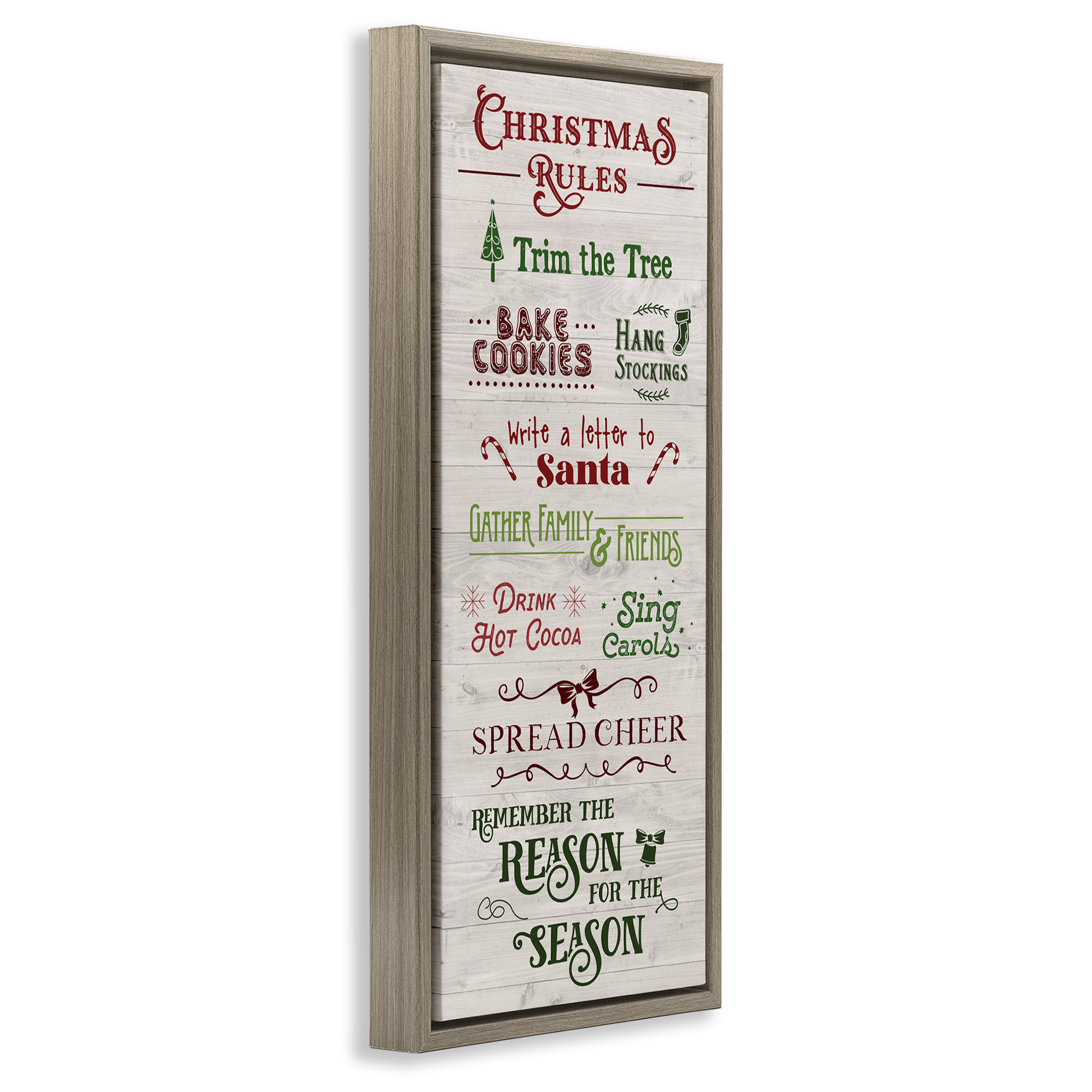 Stupell Industries Rustic Christmas Rules Holiday Painting Brown Floater Framed Canvas Art Prints Wall Art, 15 x 31
