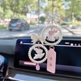 thumbnail image 3 of Hioecau Car Rearview Mirror Ornament Faux Pearl Bow Pom Pom Car Charm Safe Driving Accessory Gift for Drivers, 3 of 8