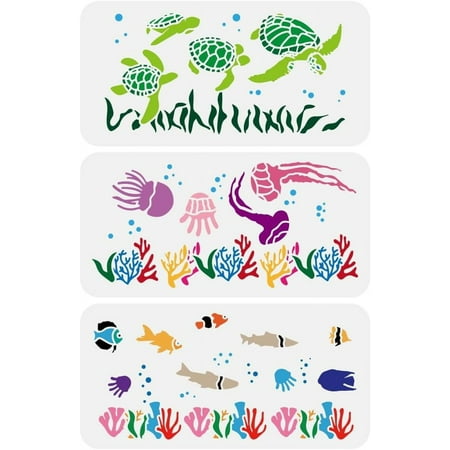 3Pcs 3 Styles Ethnic Style PET Hollow Out Drawing Painting Stencils for DIY Scrapbook Photo Album Turtle 300x150mm 1pc/style