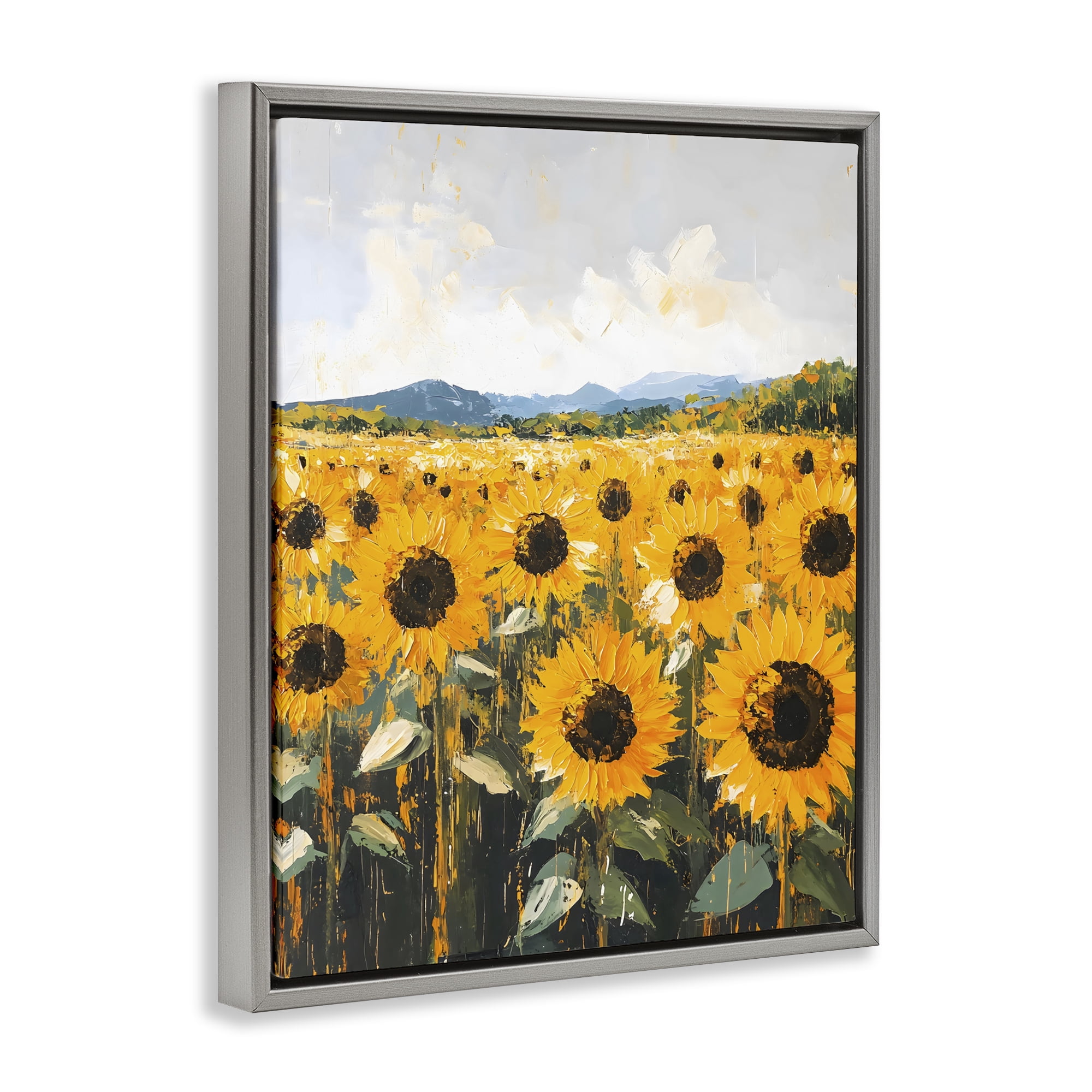 Stupell Industries Beautiful Sunflowers in Field Gray Framed Floater Canvas Wall Art, design by Creative Studio