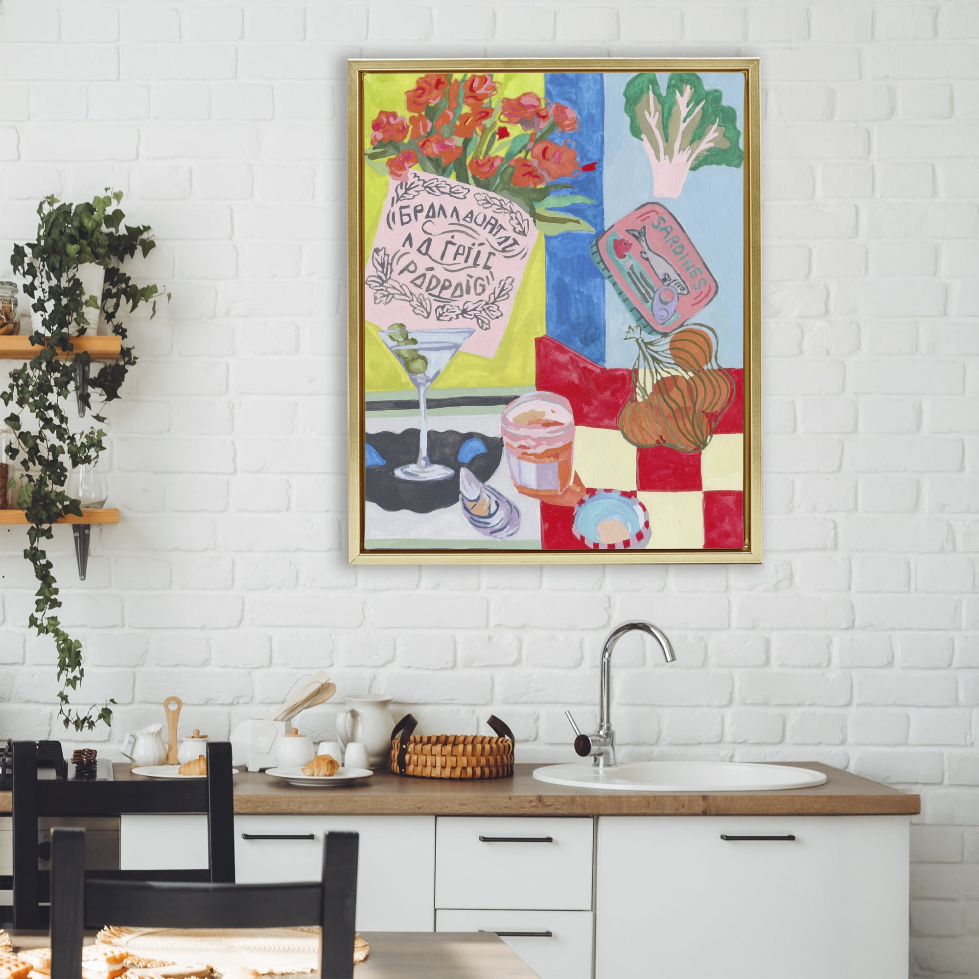 Stupell Industries Kitchen Checkered Still Life Gold Framed Floater Canvas Wall Art, design by Melissa Wang