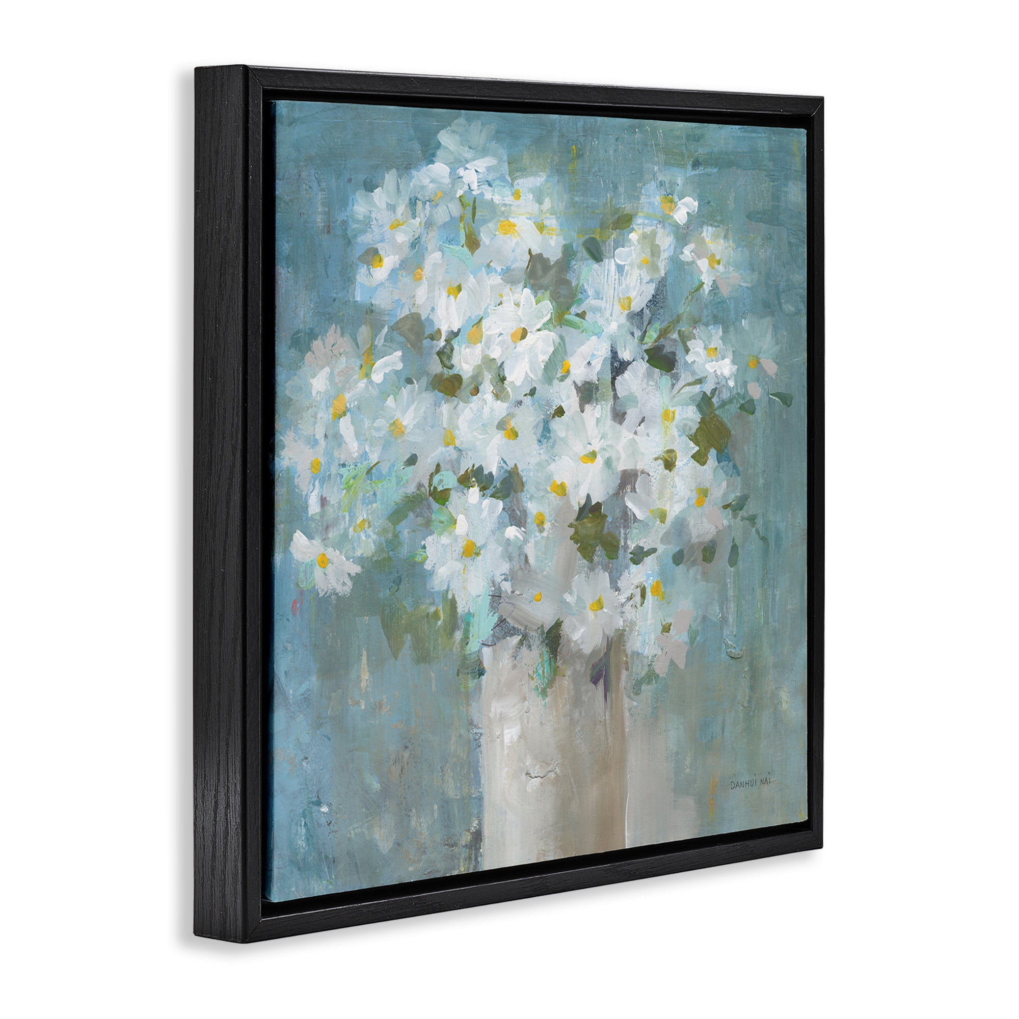 Stupell Industries White Daisy Blooms Abstract Flowers Botanical & Floral Painting Black Floater Framed Canvas Art Print Wall Art, 25 x 25