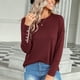thumbnail image 3 of Blusa de encaje de manga larga color rojo vino para mujer con cuello redondo y puños abotonados, estilo informal holgado, XL, 3 of 6