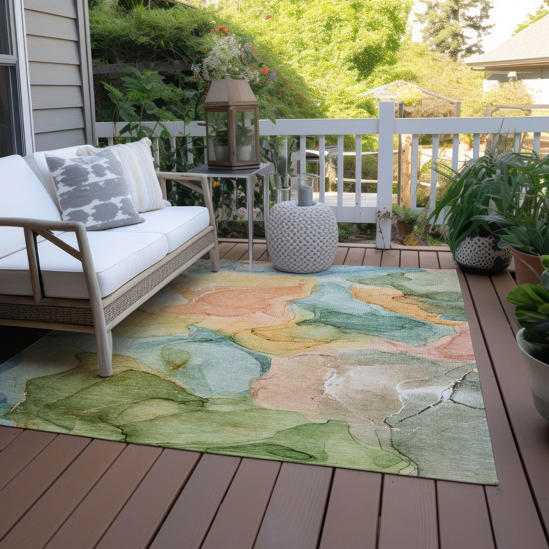Addison Rugs Chantille Indoor/Outdoor Transitional Watercolors Blue Washable Rectangle Rug, 8' x 10'