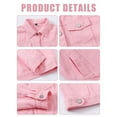 thumbnail image 3 of Women Denim Jacket Oversized Casual Button Up Boxy Jean Jackets Drop Shoulder Long Sleeve Trucker Coat with Pocket Pink M, 3 of 4