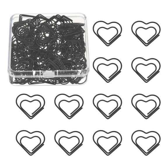 Uxcell 100 Pcs Heart Shape Paper Clip, Metal Cute Small Paper Clamp Clips for Office Supplies Craft Scrapbook Document Note Sorting, Plastic Coating, Black