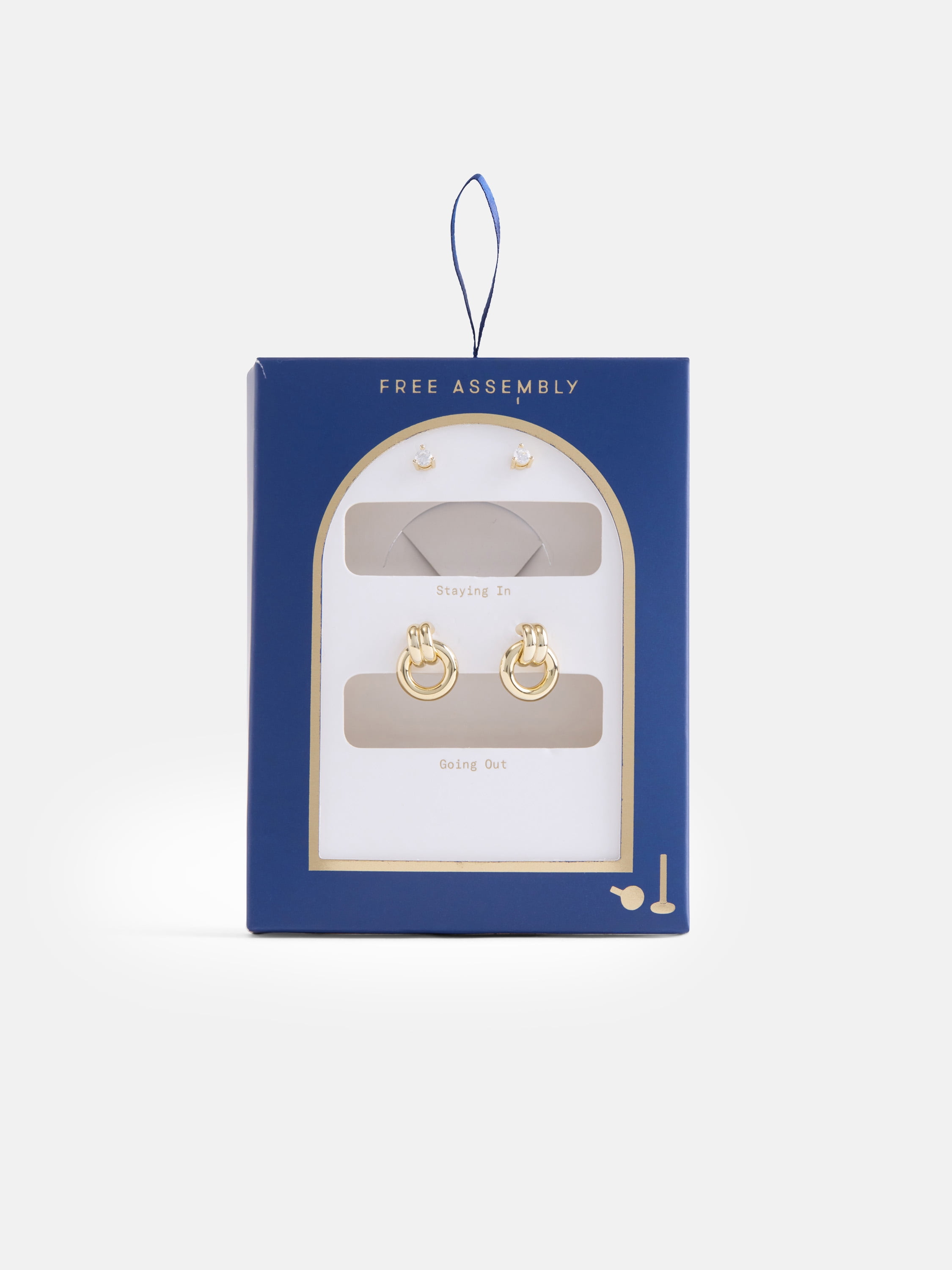Free Assembly Women's Demi Fine 14K Gold Plated Cubic Zirconia and Doorknocker Earring Set, 2-Pairs