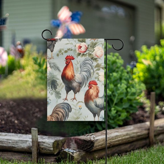 Chickens Flowers Leaves Garden Flag Double Sided Outdoor Banners for Courtyard Outdoor Lawn Farmhouse Holiday Decorations