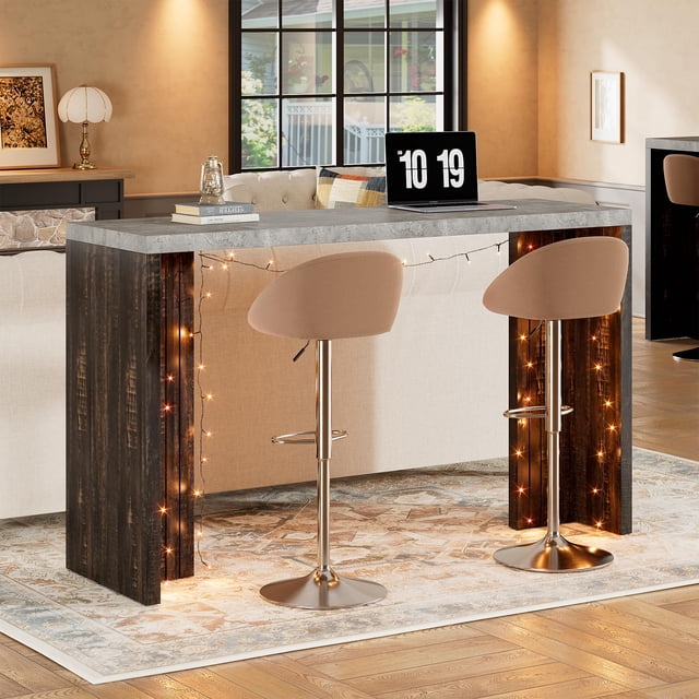 Garvee 63Inch Large Home Bar Unit, 2-Tier Mini Bar Table Height Pub Table with Footrest, Modern Coffee Bar Cabinet for Home Kitchen, Bistro, Dining Room, Living Room