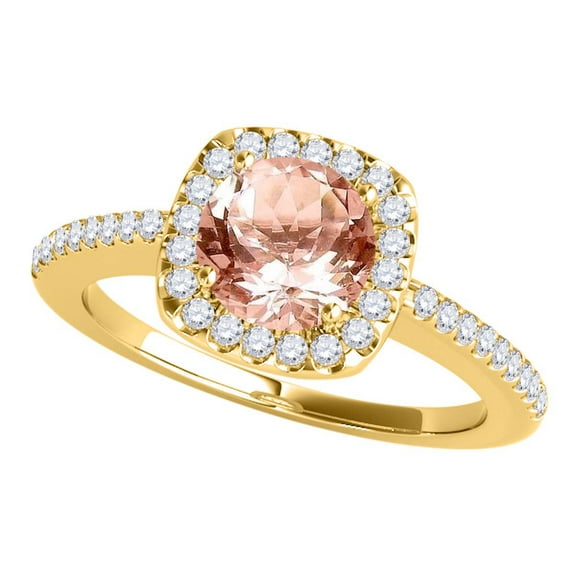 Mauli Jewels Engagement Rings for Women 1.10 Carat Halo Morganite And Diamond Engagement Wedding Ring 4 prong 14k Yellow Gold