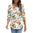 thumbnail image 4 of PinkBeautiM Women Blouses 3/4 Sleeve Dressy T Shirts Crew Neck Tunic Tops Fit Loose Casual Floral Shirts (S-XXL), 4 of 5
