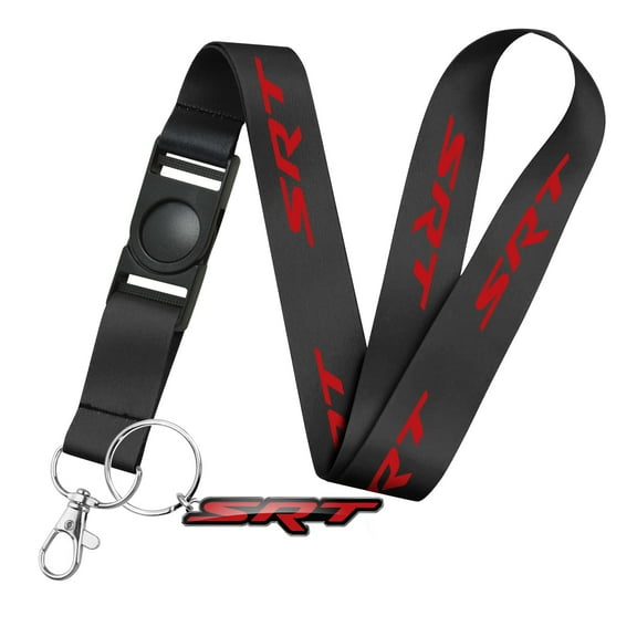 iPick Image for Dodge SRT Logo Full-Color Die-Cut Metal Key Chain with Printed Logo Black Lanyard Strap, Official Licensed
