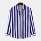 thumbnail image 2 of Camisa a rayas para hombre, manga larga, cuello vuelto, blusa holgada con botones para uso diario y trabajo, 2 of 5