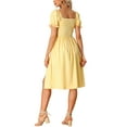 thumbnail image 3 of INSPIRE CHIC Gingham Smocked Dress for Women's Square Neck Side Slit Casual Plaid Dresses L Yellow, 3 of 6