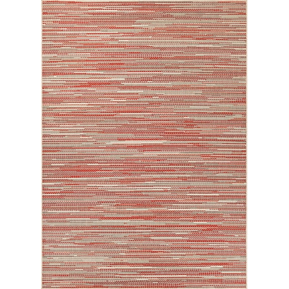 3.75' x 5.4' Red and Beige Contemporary Rectangular Outdoor Area Throw Rug