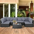 thumbnail image 5 of Costway 7 PCS Patio Rattan Sofa Set Sectional Conversation Furniture Set Garden Outdoor Gray, 5 of 10