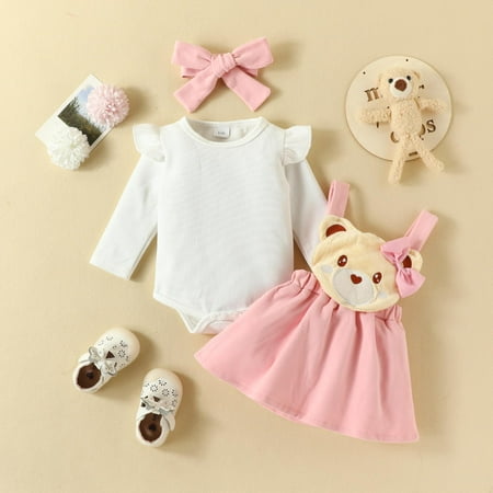 

OQCKIDS Girls 3 Piece Sets Romper Suspender Skirts Long Sleeve Regular Girls Autumn/Winter Crew neck Cartoon Cartoon