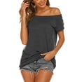 thumbnail image 3 of Camiseta de verano para mujer, camiseta de manga corta con hombros descubiertos, camiseta de verano para mujer, camiseta con hombros descubiertos, resistente y duradera, 3 of 6