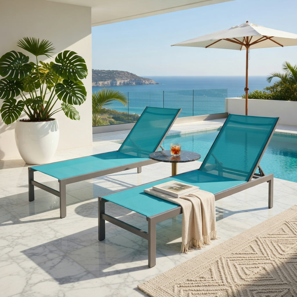 Hommoo 6-Position Adjustable Aluminum Chaise Lounge Chair, Rustproof, Lightweight, Outdoor Recliner for Patio, Poolside & Backyard, Turquoise