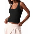 thumbnail image 2 of Women'S Studded Ribbed Knit Tank Top Square Neck Sleeveless Fitted Y2K Going Out Crop Tops Black XL, 2 of 9
