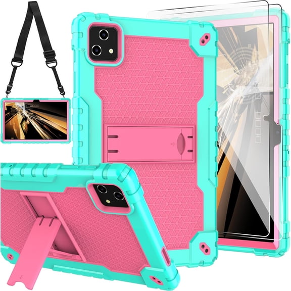 Fesign for T-Mobile Revvl Tab 5G Tablet 10.36 inch 2023 Released Case Built in Kickstand Hybrid Case Hard Back Case Come with Tempered Glass/Shoulder Strap for T-Mobile Revvl 2023 (Green Pink/2 Pcs)
