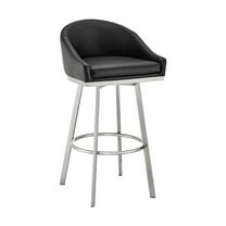 Armen Living Eleanor26" Swivel Counter Stool in Brushed Stainless Steel and Black Faux Leather