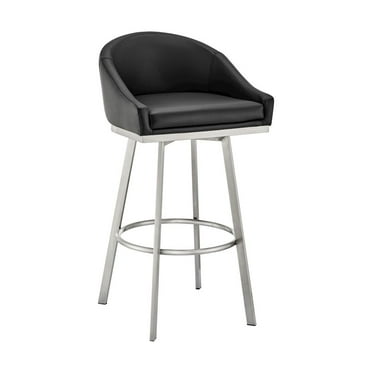 Armen Living Eleanor26" Swivel Counter Stool in Brushed Stainless Steel and Black Faux Leather