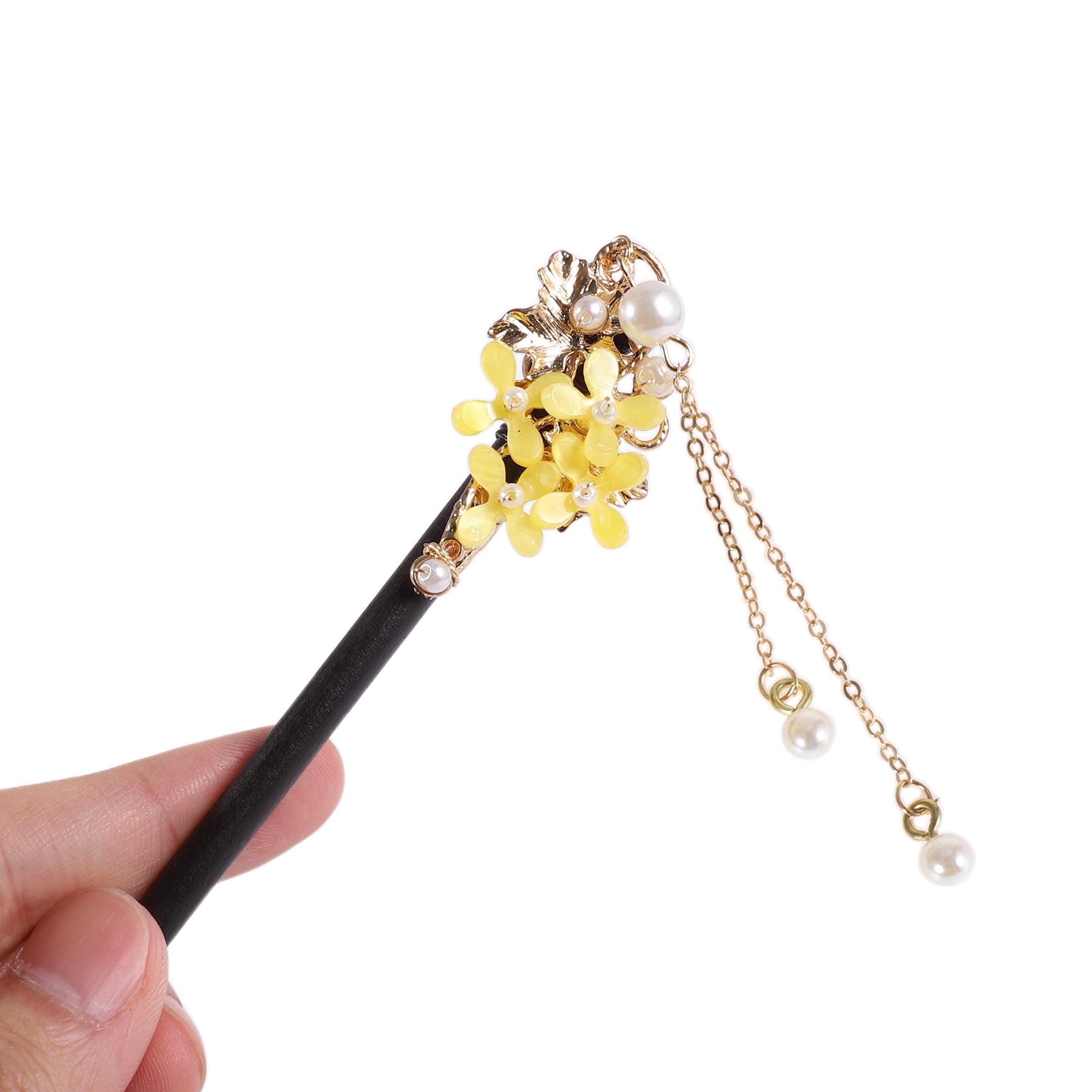 Unique Bargains Hair Chopstick for Women Black Yellow 1 Pc [Osmanthus]