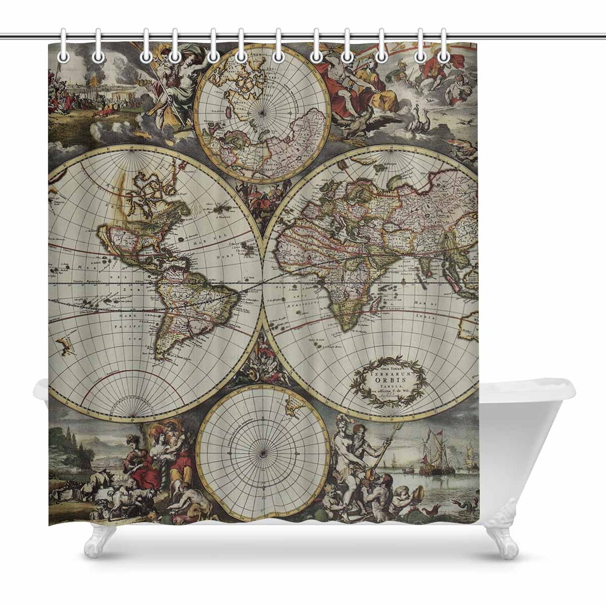 SUNENAT Old Map Of World In Vintage Style Shower Curtain for Bathroom