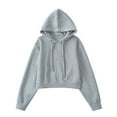 thumbnail image 4 of Htigea Women's Cropped Pullover Hoodies Solid Color Long Sleeve Y2k Drawstring Hooded Sweatshirts for Fall Gray L, 4 of 4